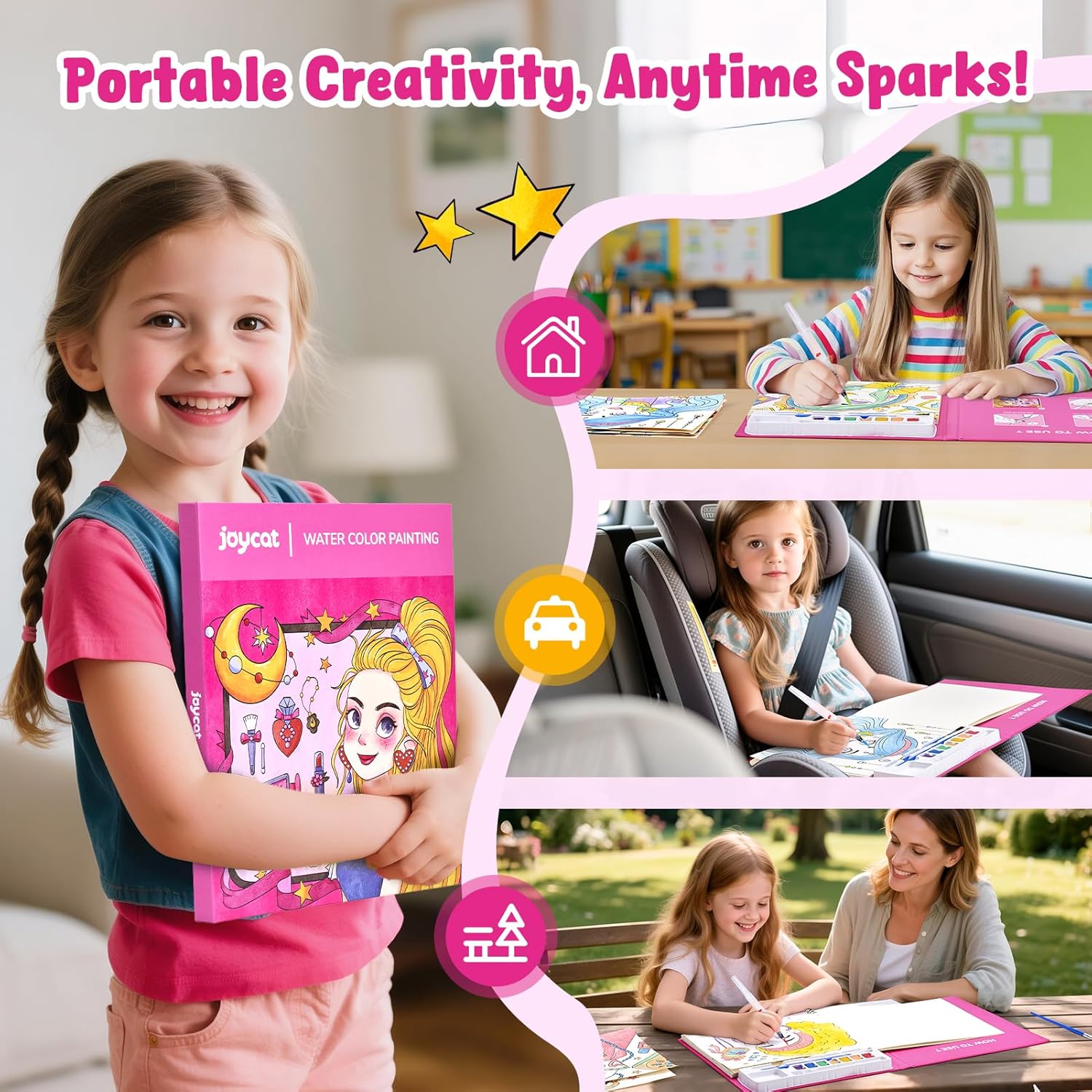 JoyCat Makeup & Manicures Paint with Water Coloring Book for Kids Ages 3-8