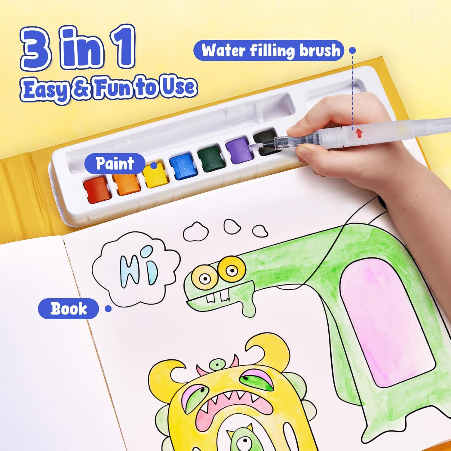 JoyCat Monsters Paint with Water Coloring Book for Kids Ages 3-8