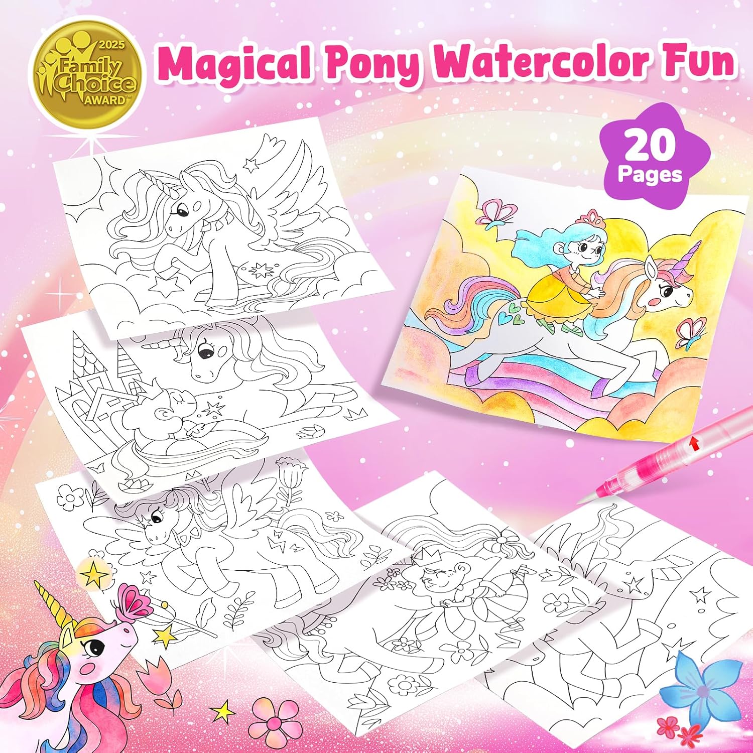 JoyCat Magical Pony Paint with Water Coloring Book for Kids Ages 3-8