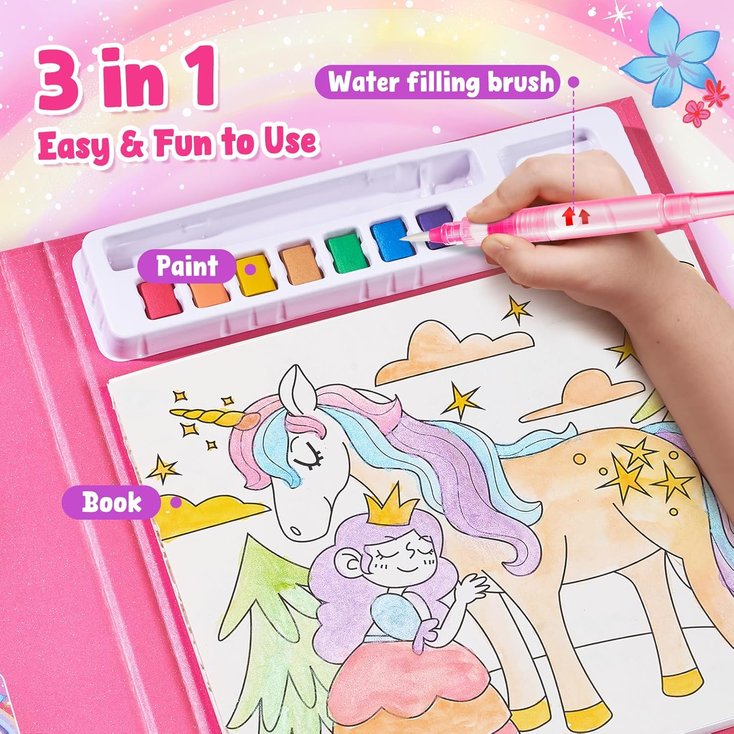 JoyCat Magical Pony Paint with Water Coloring Book for Kids Ages 3-8