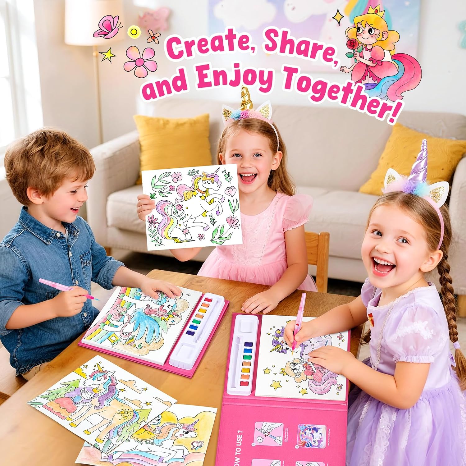 JoyCat Magical Pony Paint with Water Coloring Book for Kids Ages 3-8