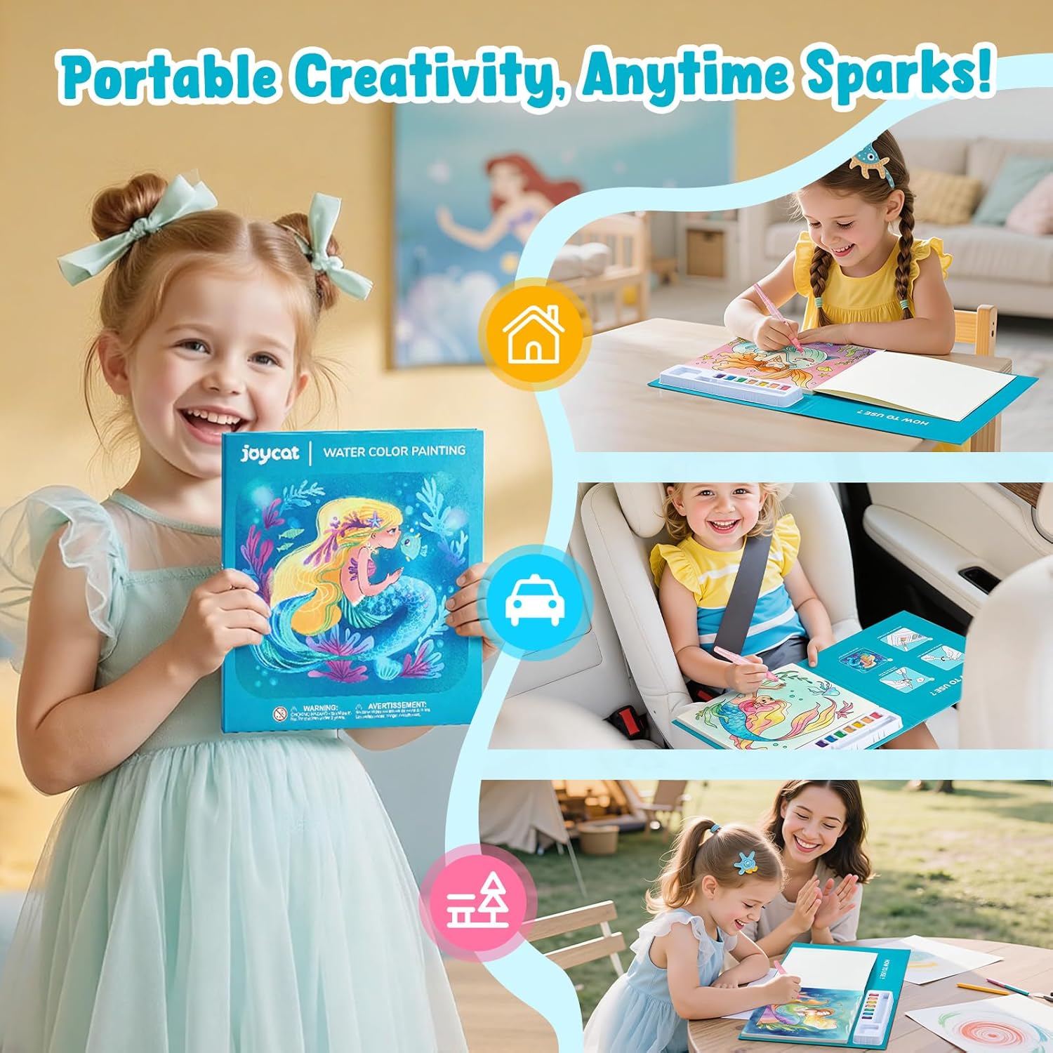 JoyCat Ocean Princess Paint with Water Coloring Book for Kids Ages 3-8