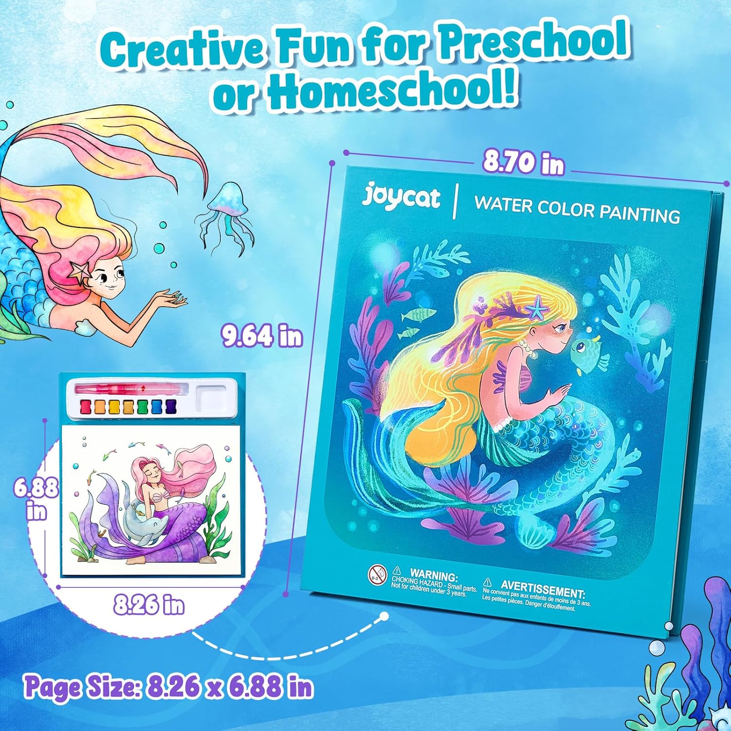 JoyCat Ocean Princess Paint with Water Coloring Book for Kids Ages 3-8