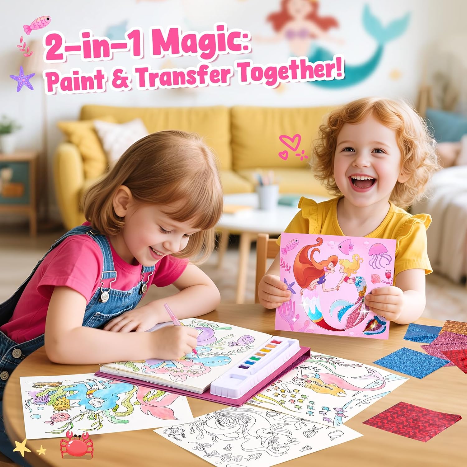 JoyCat Ocean Princess 2-in-1 Paint with Water Craft Book for Kids Ages 4-8