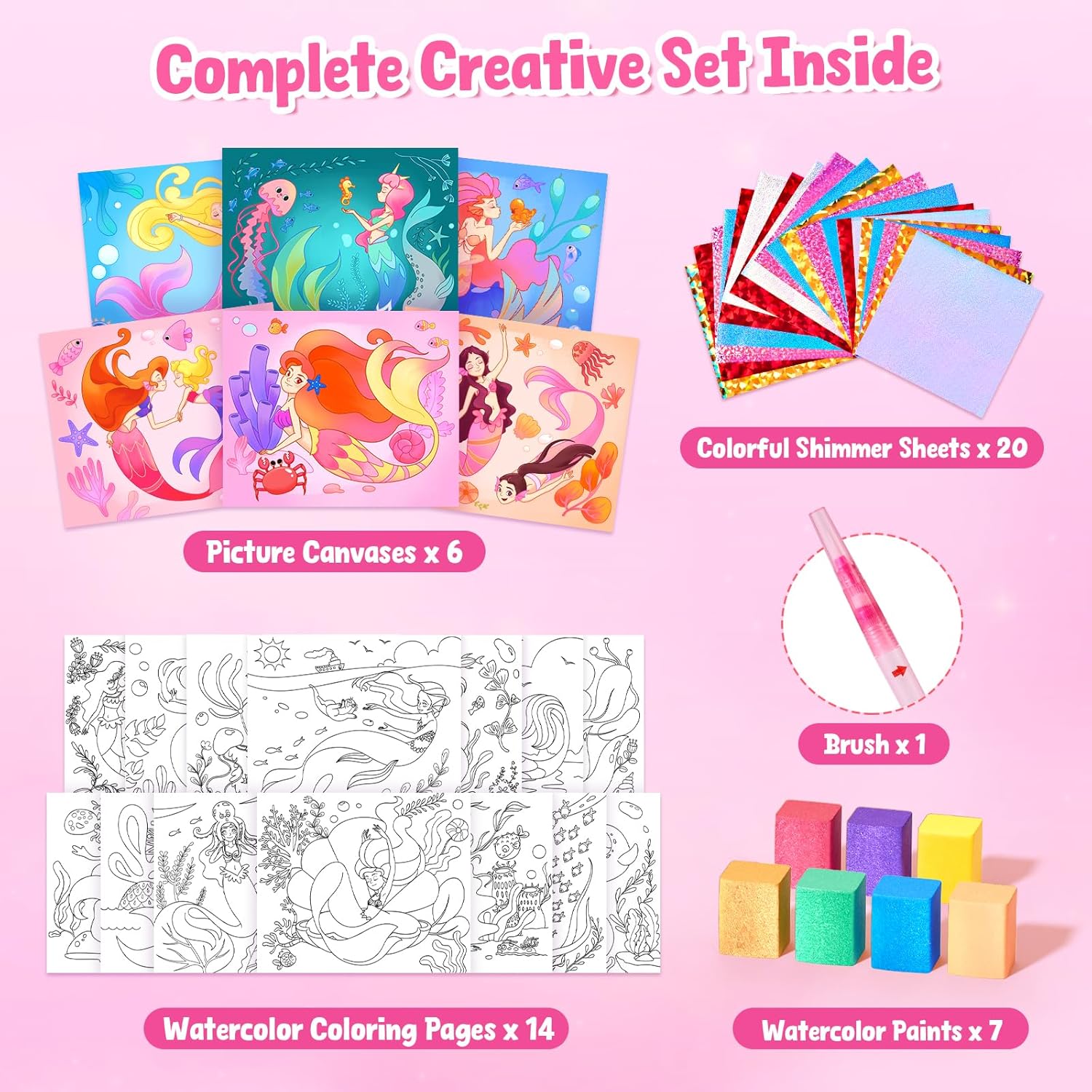 JoyCat Ocean Princess 2-in-1 Paint with Water Craft Book for Kids Ages 4-8