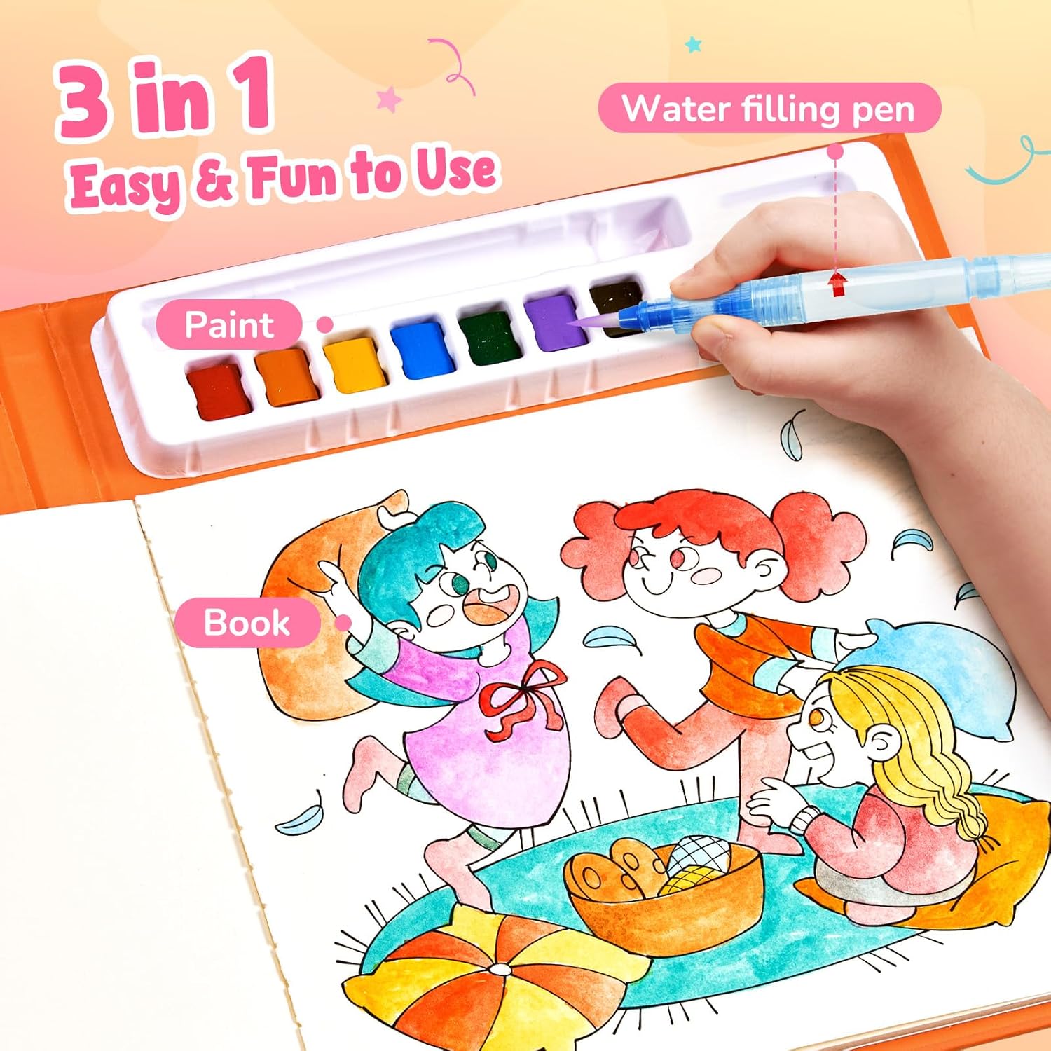 JoyCat Party 2-in-1 Paint with Water Craft Book for Kids Ages 4-8