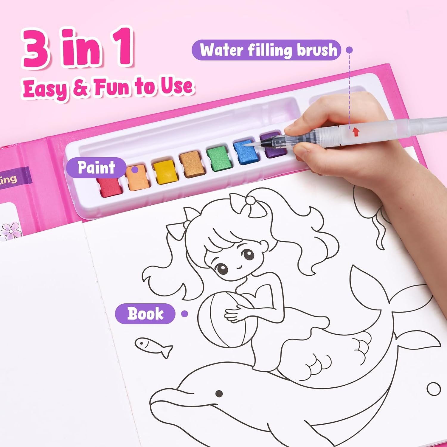 JoyCat Princess & Magical Pony 1 2-in-1 Paint with Water Craft Book for Kids Ages 4-8
