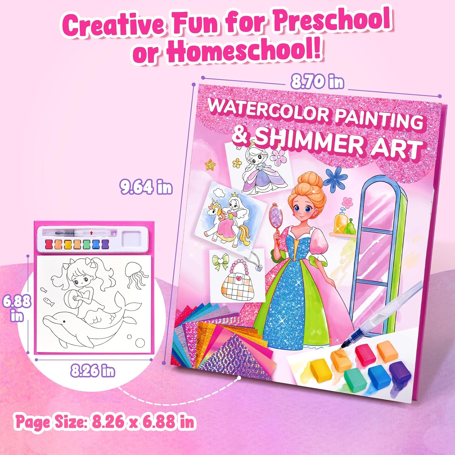JoyCat Princess & Magical Pony 1 2-in-1 Paint with Water Craft Book for Kids Ages 4-8