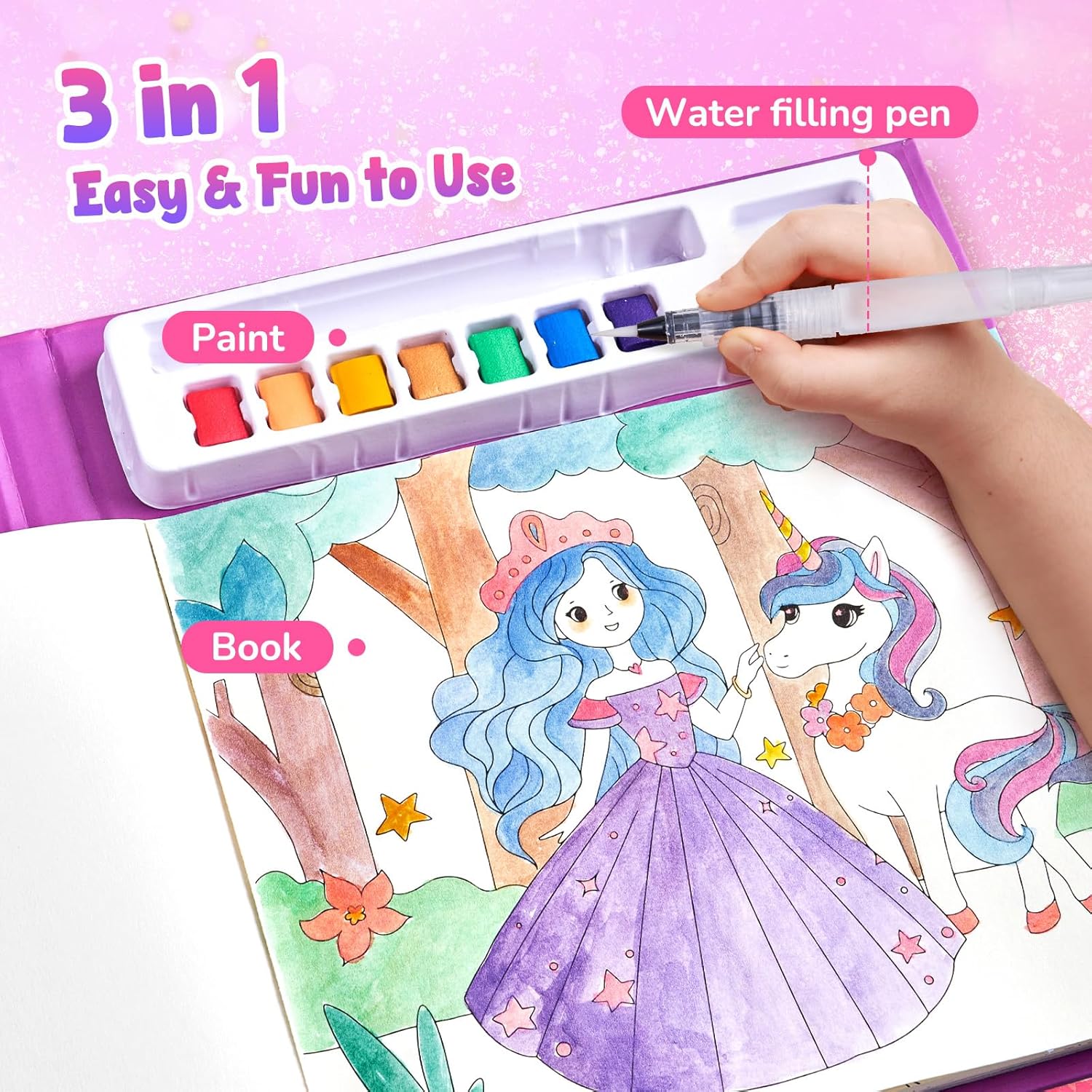 JoyCat Princess & Magical Pony 2 2-in-1 Paint with Water Craft Book for Kids Ages 4-8