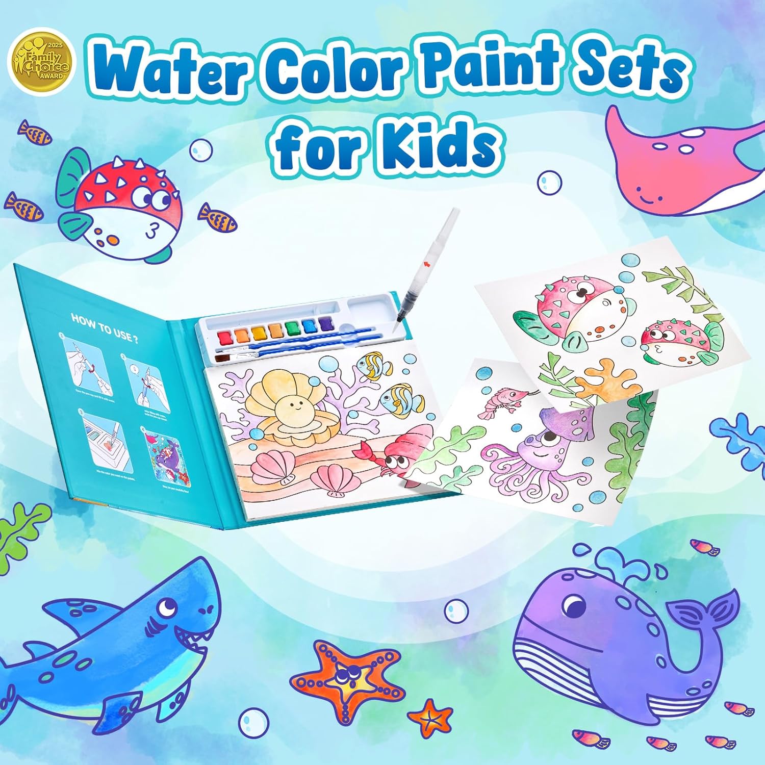 JoyCat Sea Animals Paint with Water Coloring Book for Kids Ages 3-8