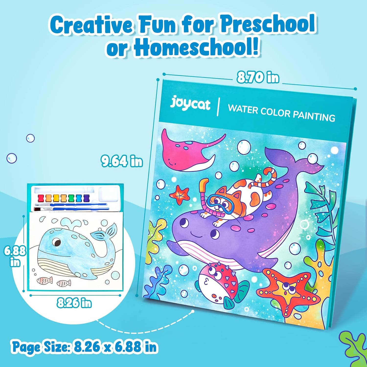 JoyCat Sea Animals Paint with Water Coloring Book for Kids Ages 3-8