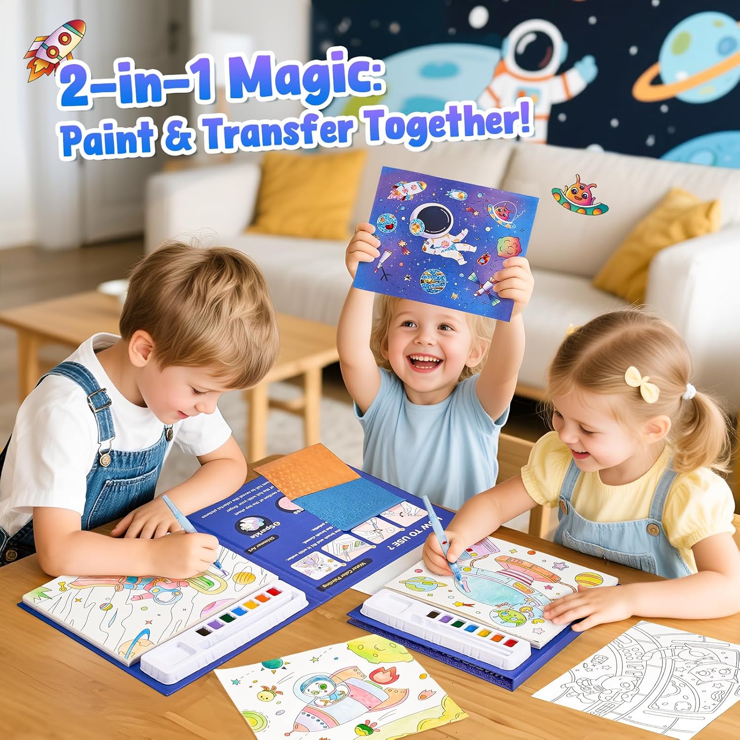 JoyCat Space 2-in-1 Paint with Water Craft Book for Kids Ages 4-8