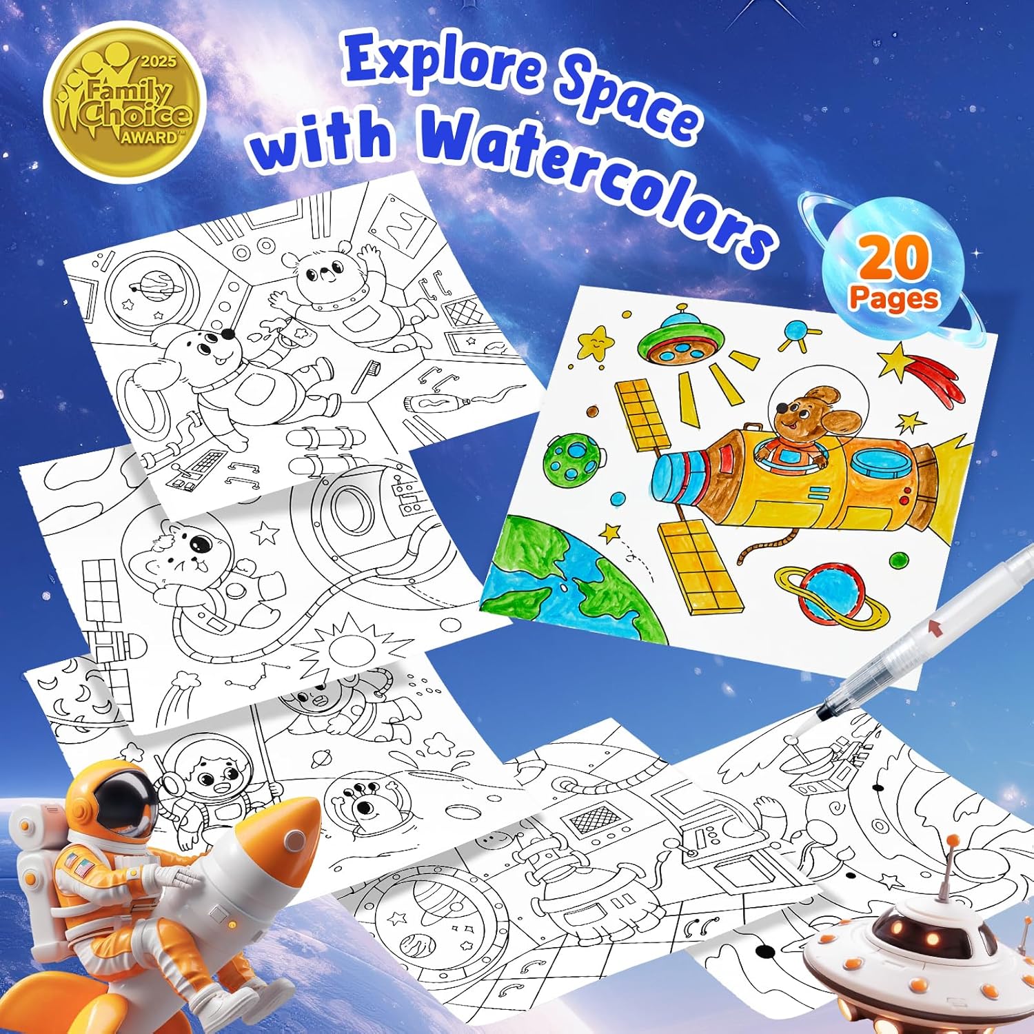 JoyCat Space Paint with Water Coloring Book for Kids Ages 3-8