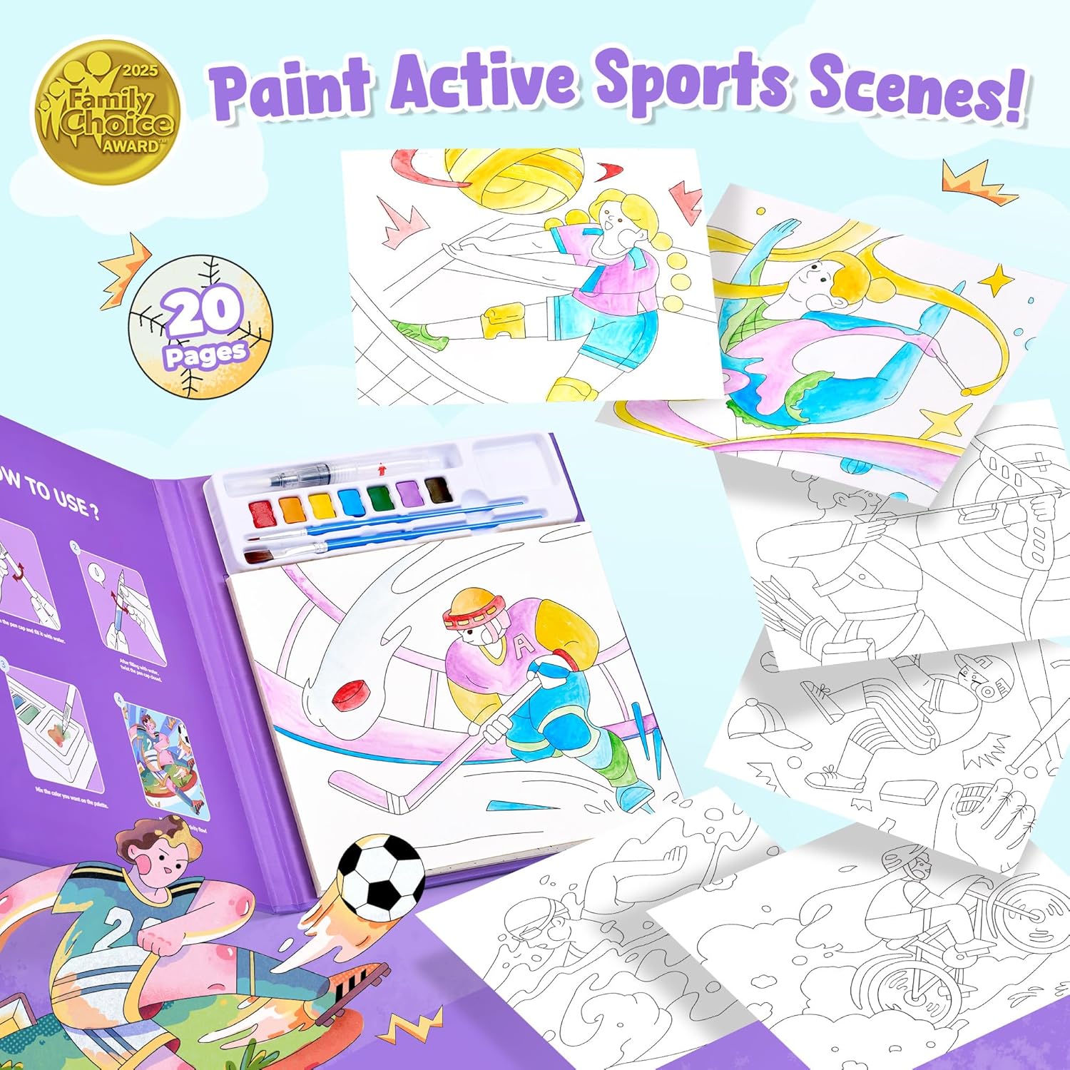 JoyCat Sports Paint with Water Coloring Book for Kids Ages 3-8