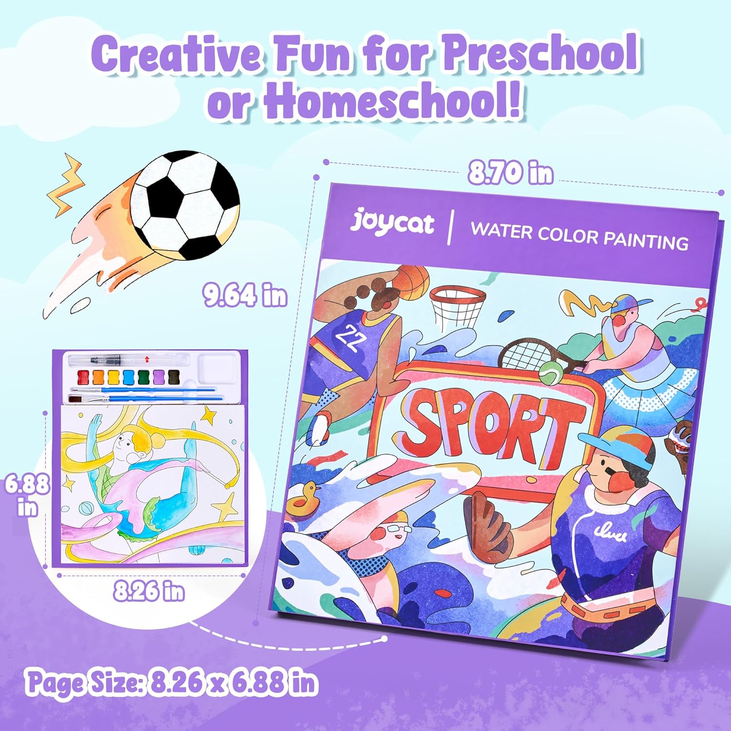 JoyCat Sports Paint with Water Coloring Book for Kids Ages 3-8