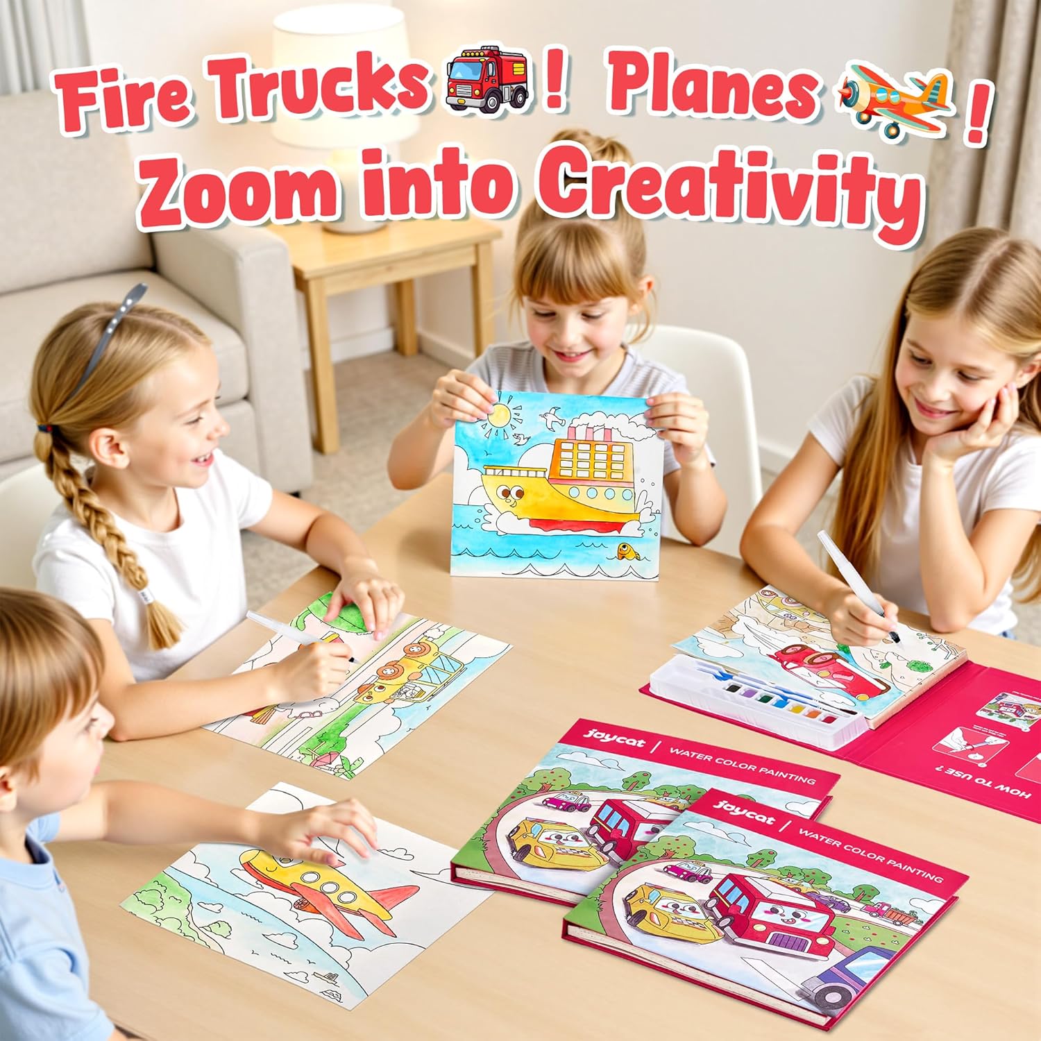 JoyCat Transportation Paint with Water Coloring Book for Kids Ages 3-8