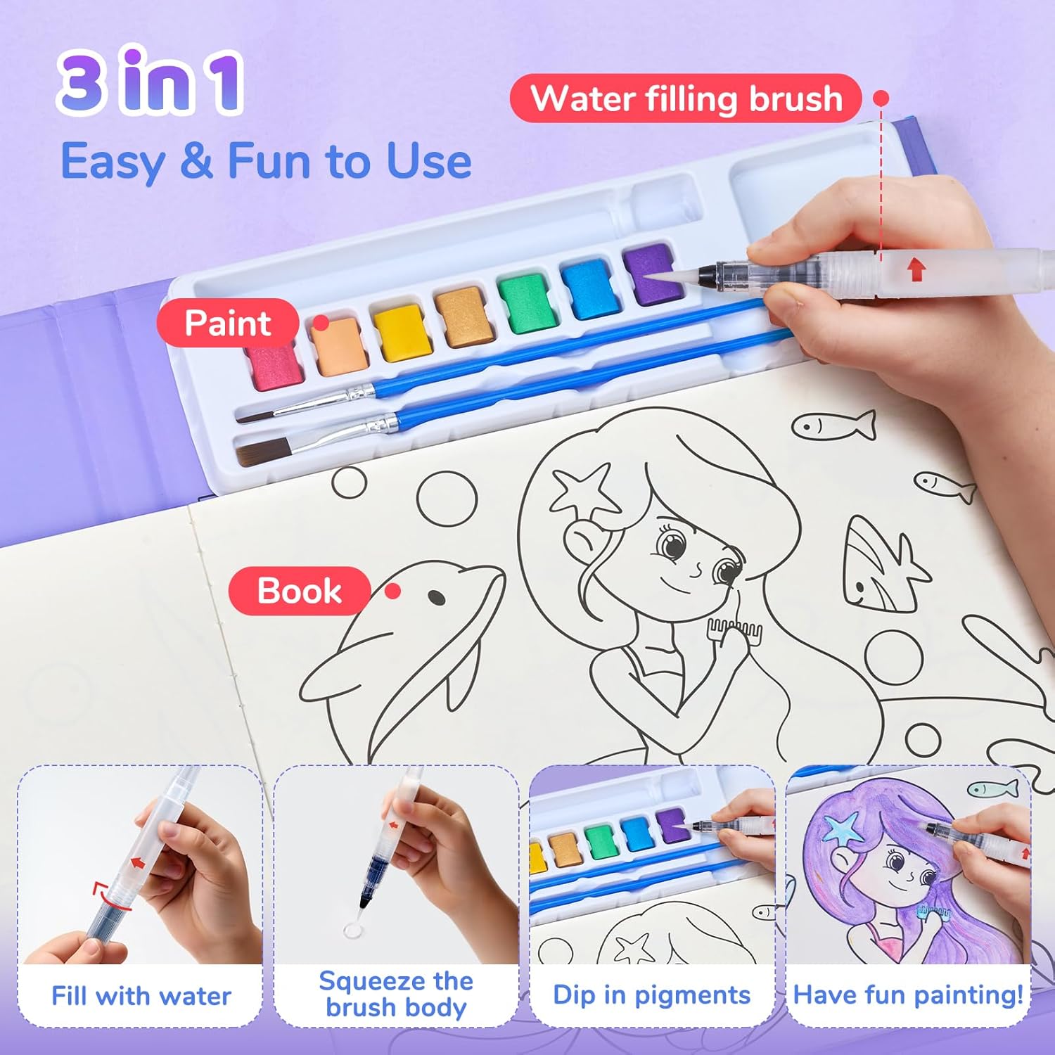 JoyCat Underwater World Paint with Water Coloring Book for Kids Ages 3-8