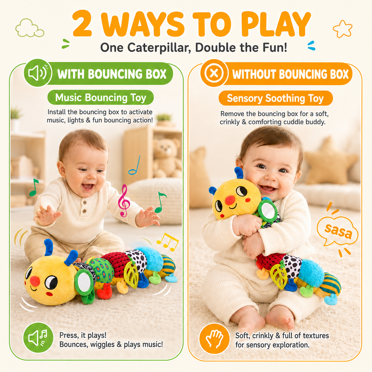JoyCat Baby Toys Musical Bouncing Sensory Caterpillar Toy