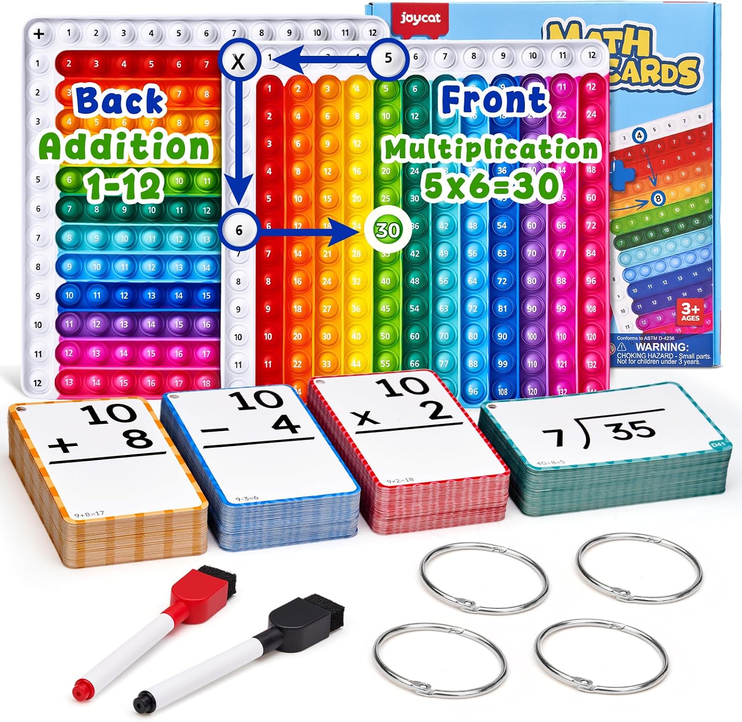 JoyCat 288 Math Flash Cards & Double-Sided Board, 4 Operations