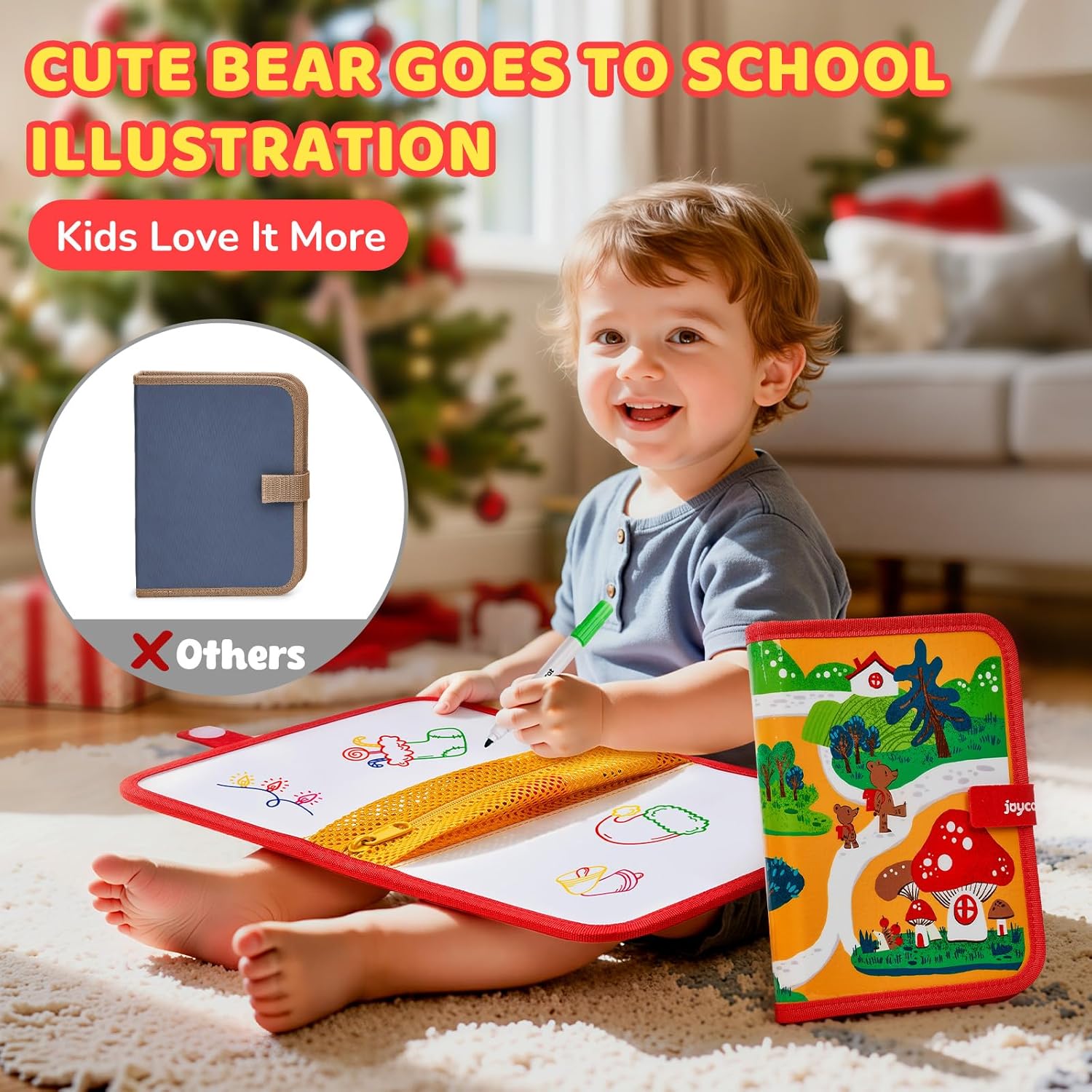 JoyCat 10-Inch Dual-Sided Dry Erase Travel Board for Kids, Zippered Case