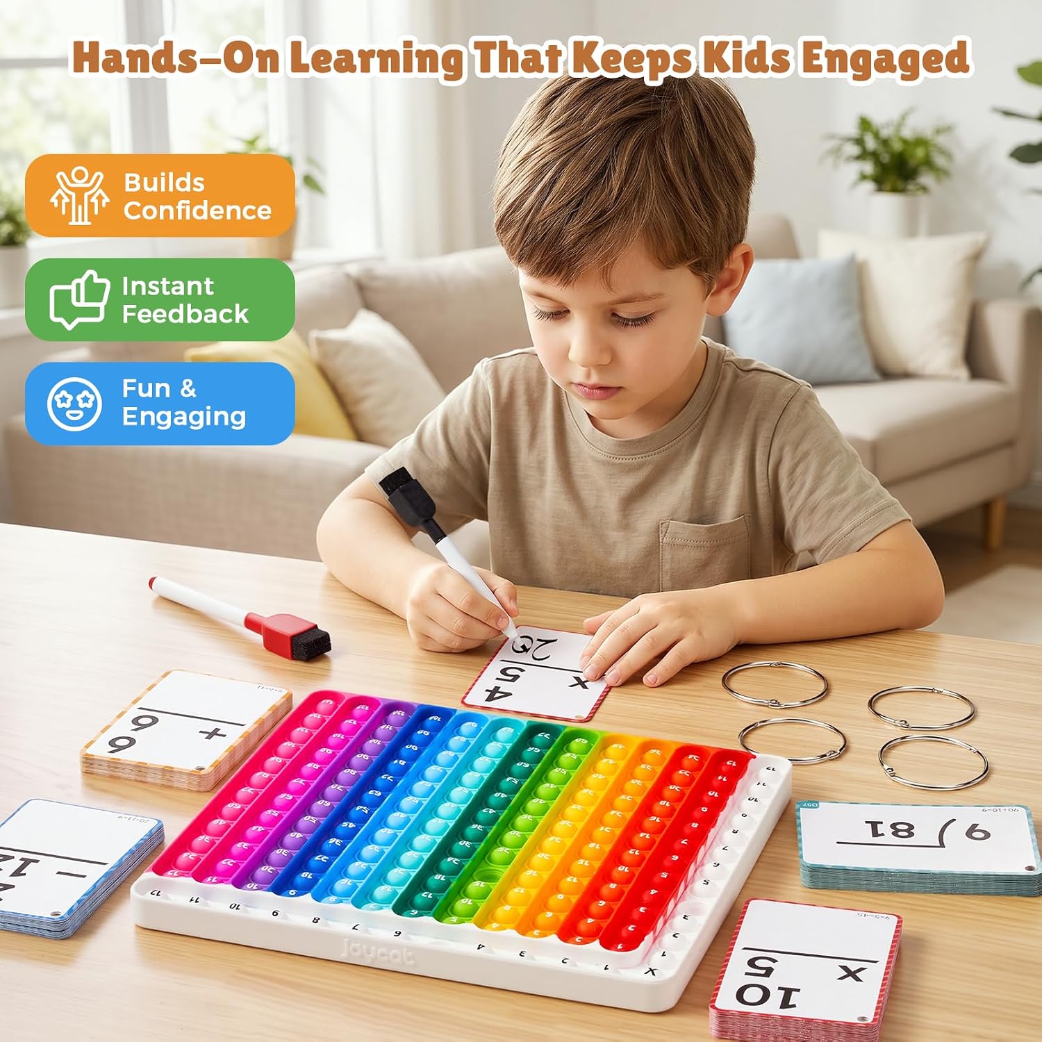 JoyCat 288 Math Flash Cards & Double-Sided Board, 4 Operations