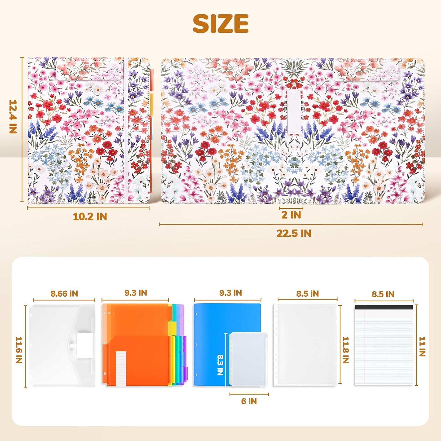 3 Ring Binder Portfolio Clipboard with Storage – PU Leather Organizer with Magnetic Board & 5 Dividers