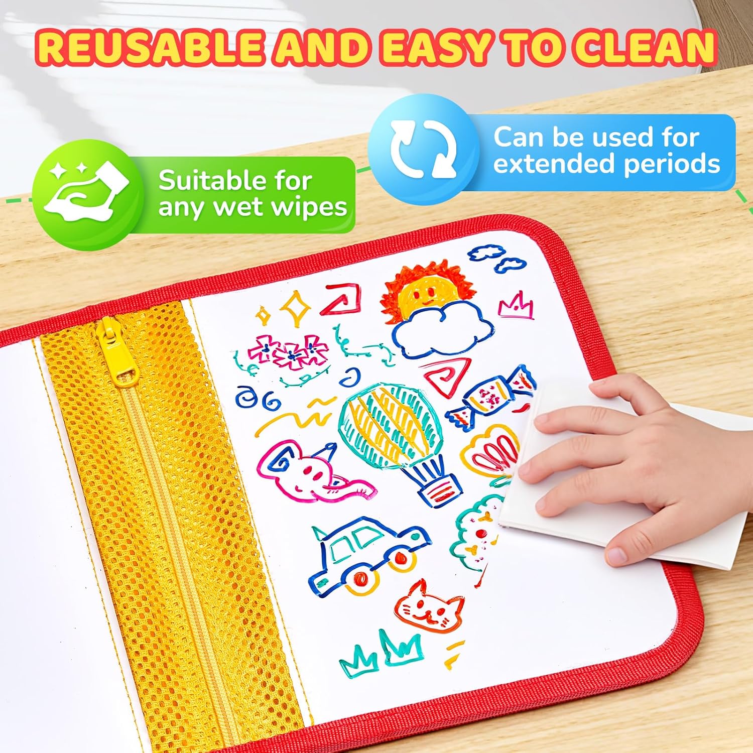JoyCat 10-Inch Dual-Sided Dry Erase Travel Board for Kids, Zippered Case
