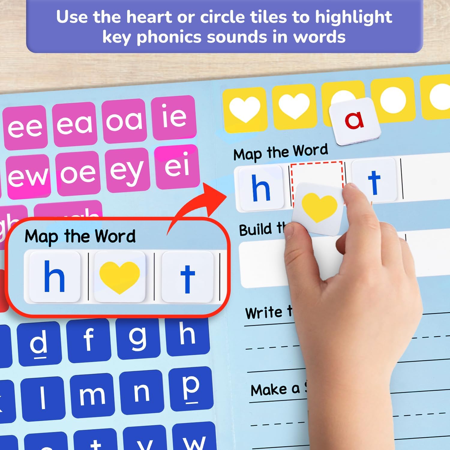 JoyCat 265 Phonics Magnetic Letter Tiles, with 3 Word Building Folder