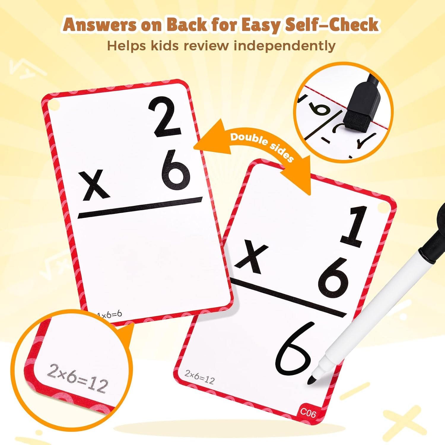 JoyCat 288 Math Flash Cards & Double-Sided Board, 4 Operations