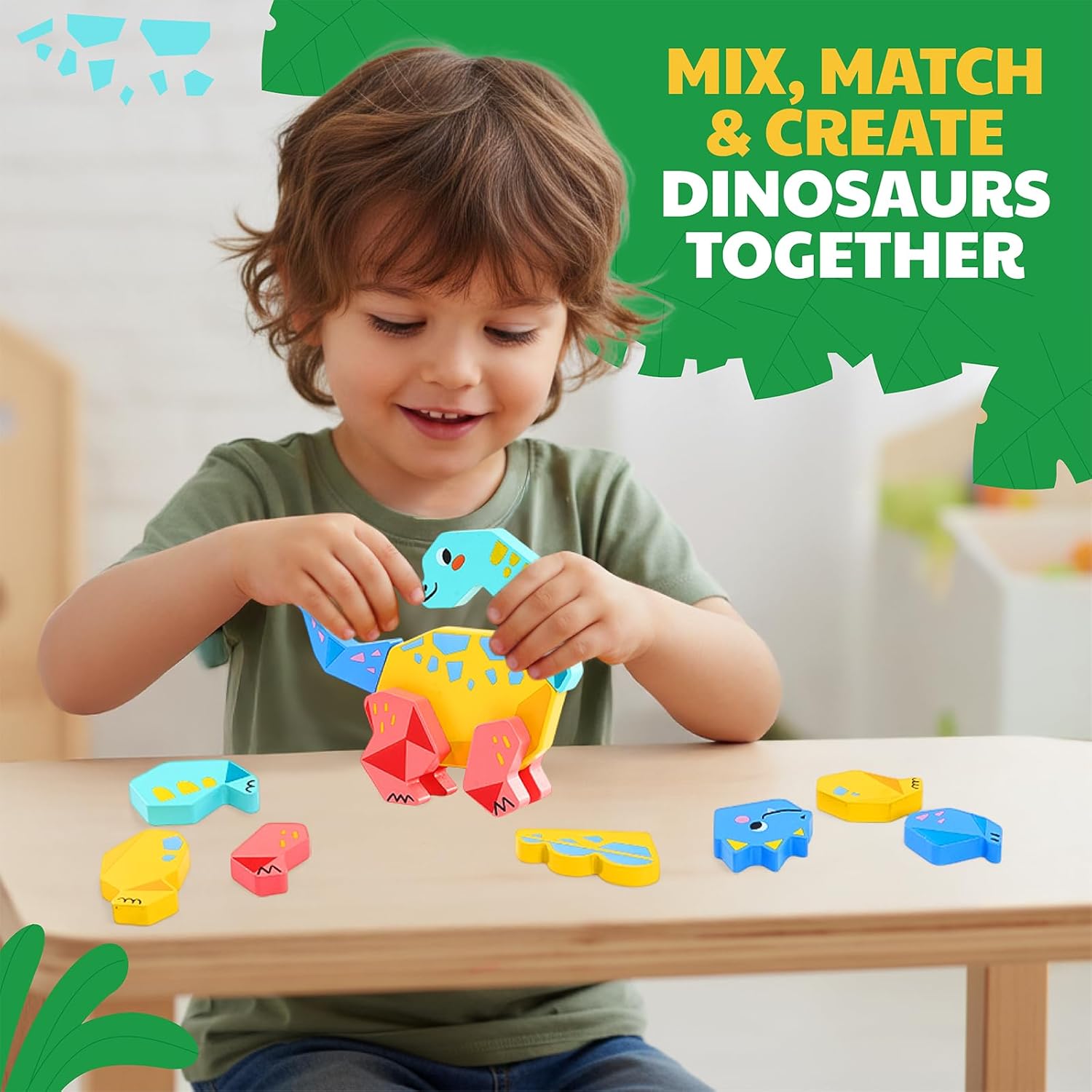 [Pre‑sale-back in stock around mid-September]JoyCat Magnetic Wooden Dinosaur Building Toys