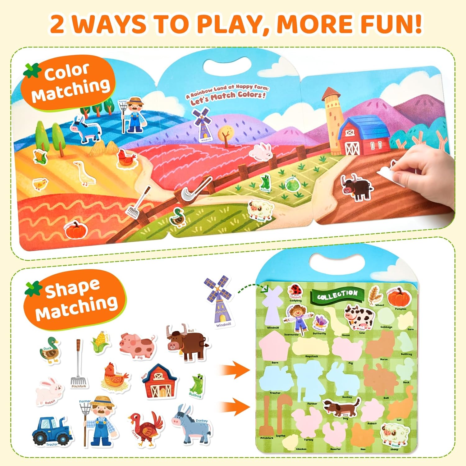 JoyCat Reusable Sticker Book Set, 3-Pack, 90 Stickers, Farm Pizza Weather