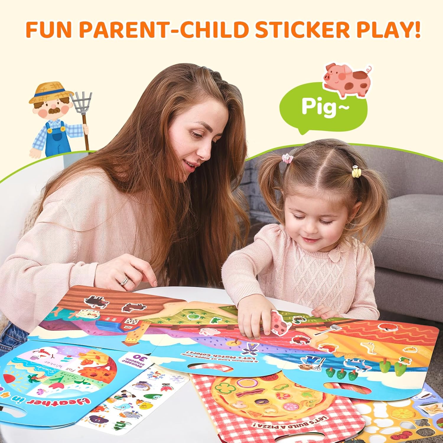 JoyCat Reusable Sticker Book Set, 3-Pack, 90 Stickers, Farm Pizza Weather