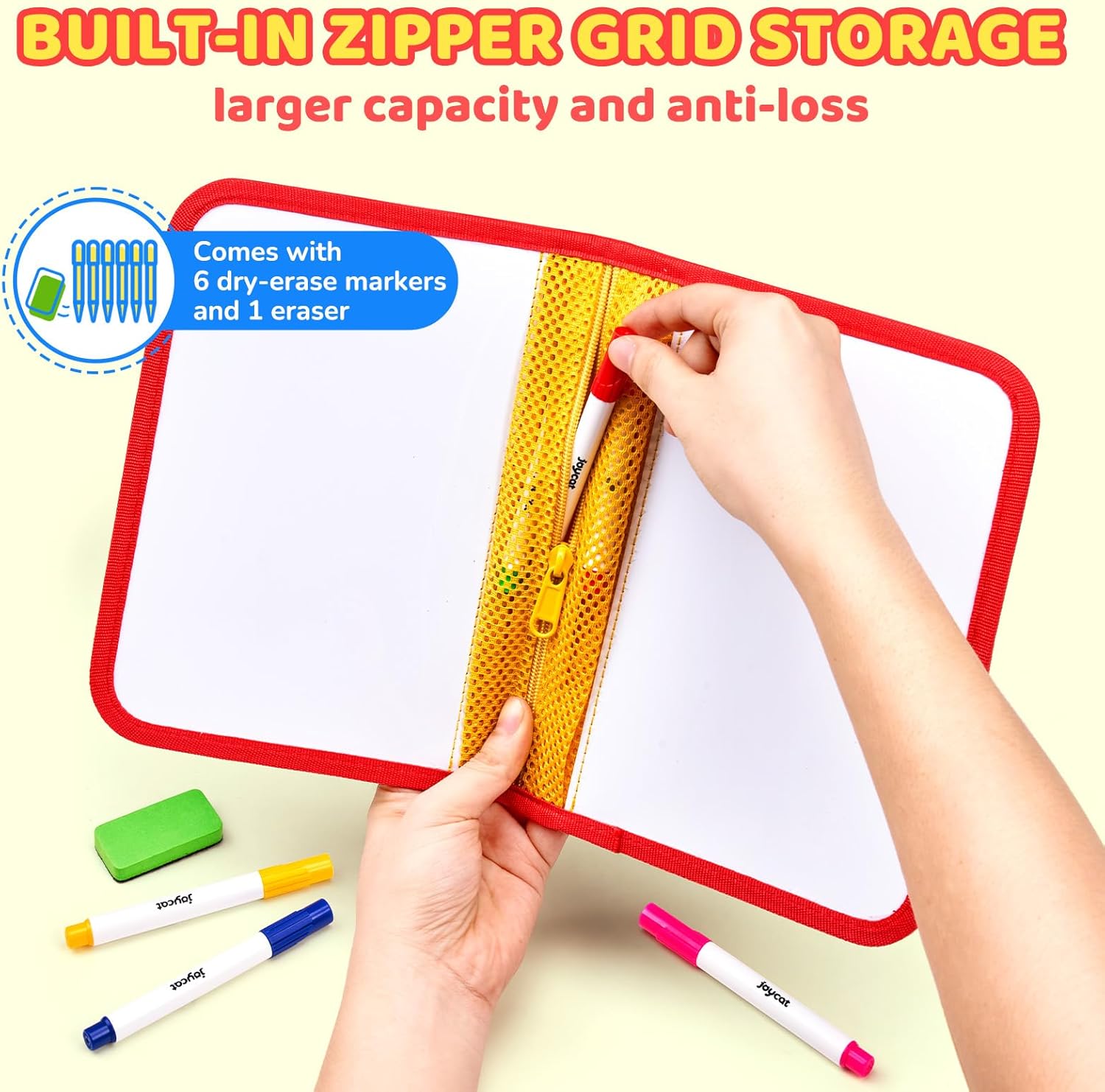 JoyCat 10-Inch Dual-Sided Dry Erase Travel Board for Kids, Zippered Case