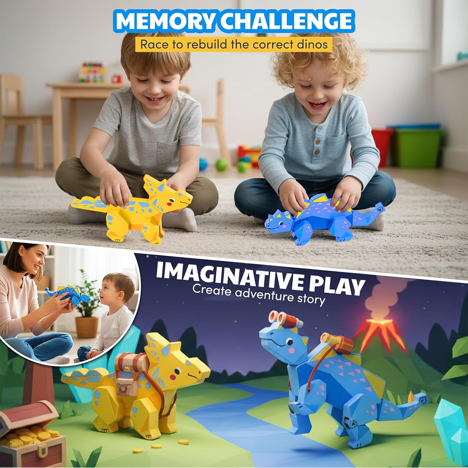 [Pre‑sale-back in stock around mid-September]JoyCat Magnetic Wooden Dinosaur Building Toys