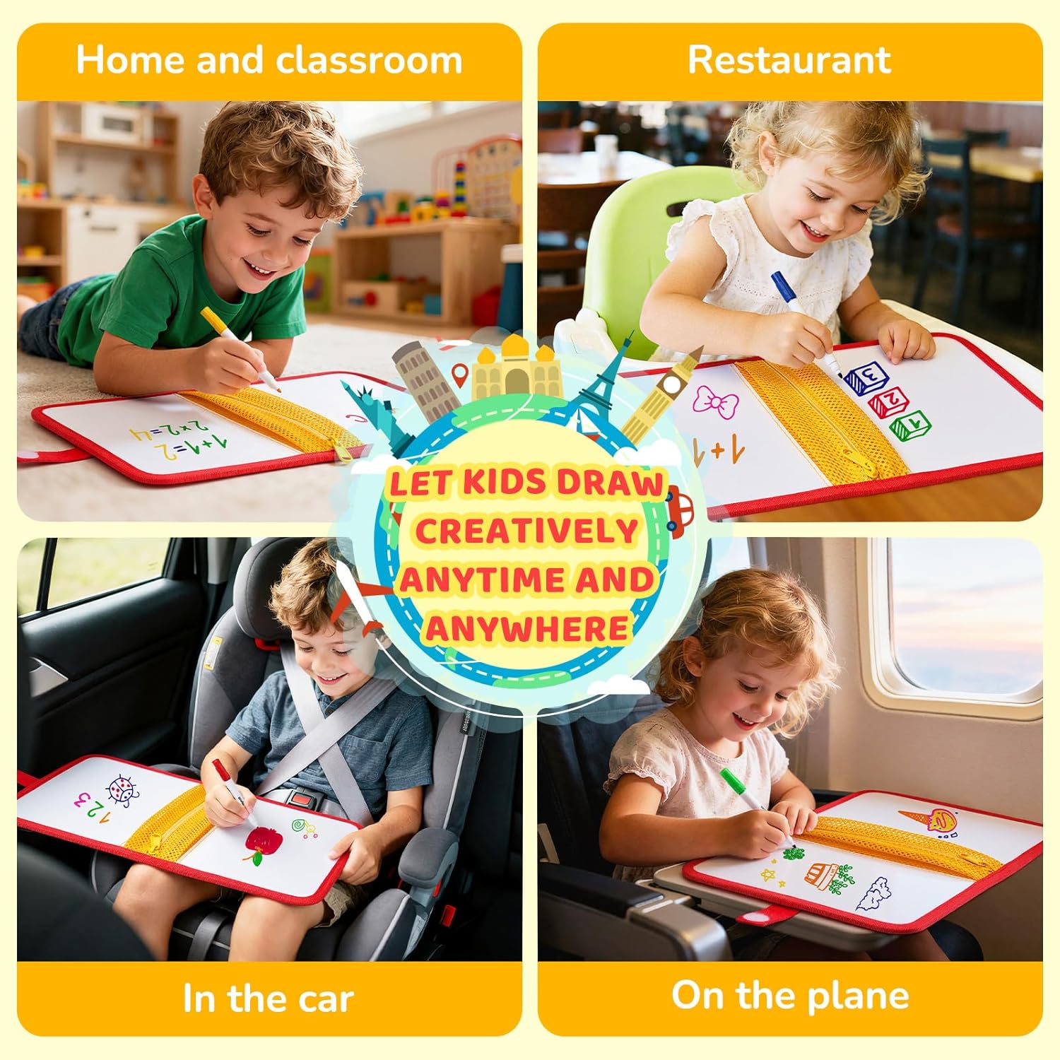 JoyCat 10-Inch Dual-Sided Dry Erase Travel Board for Kids, Zippered Case
